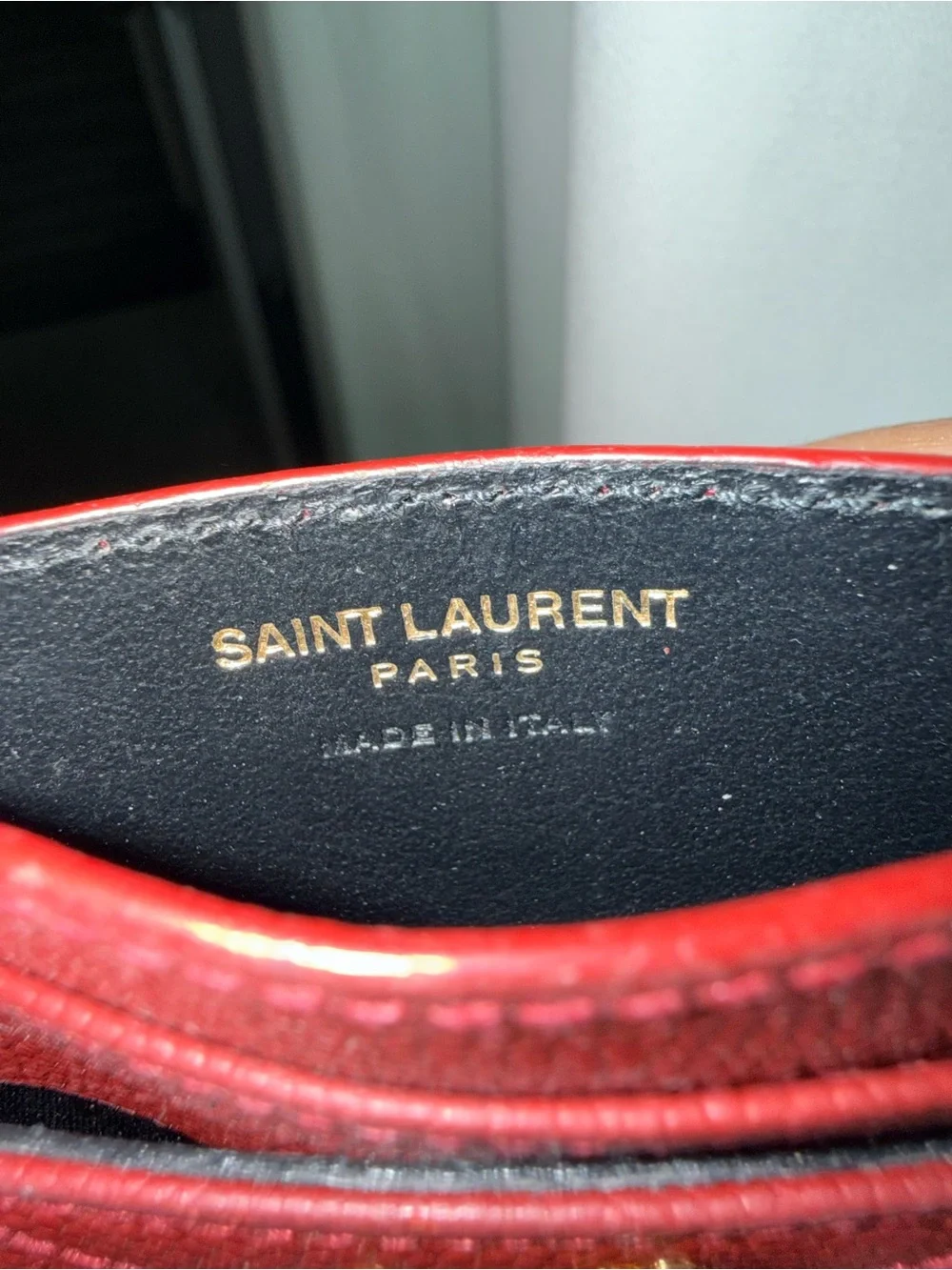 Saint Laurent Matelassé Cassandre card holder- burgundy colour